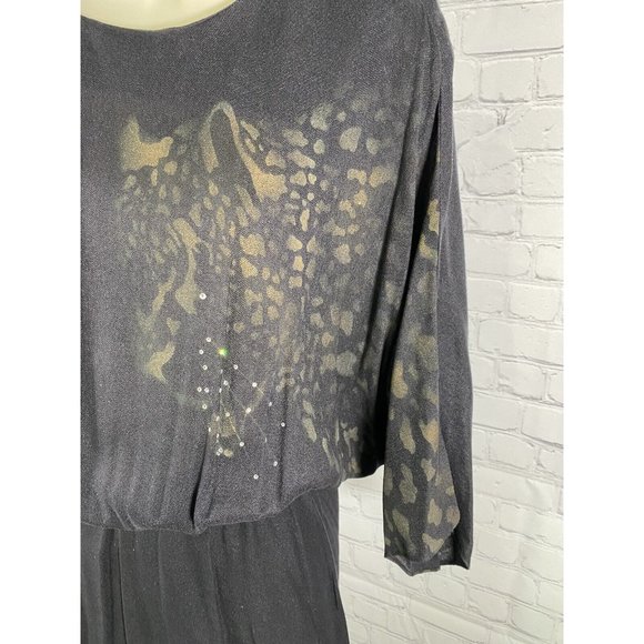 Vintage Sybil California Black Wool Blend Asymmetrical Layered Long Dress 14 - Picture 5 of 9